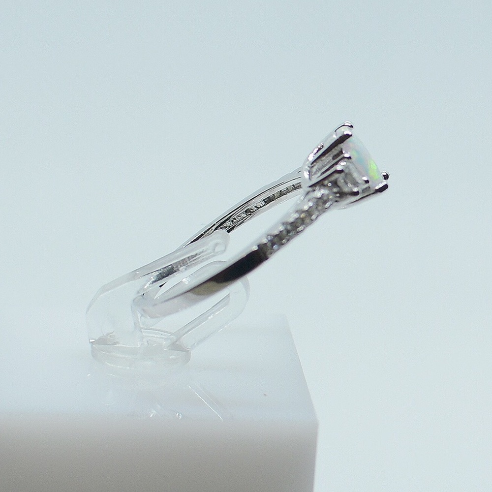 925 Sterling Silver Oval White Opal CZ Ring - Picture 8 of 9